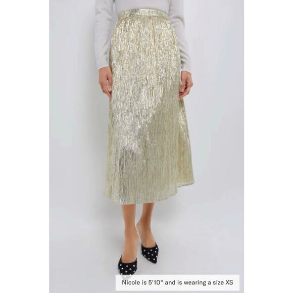 TUCKERNUCK Hyacinth House Gold Metallic Plisse Gloria Midi Skirt NWT Size Large - Picture 1 of 10